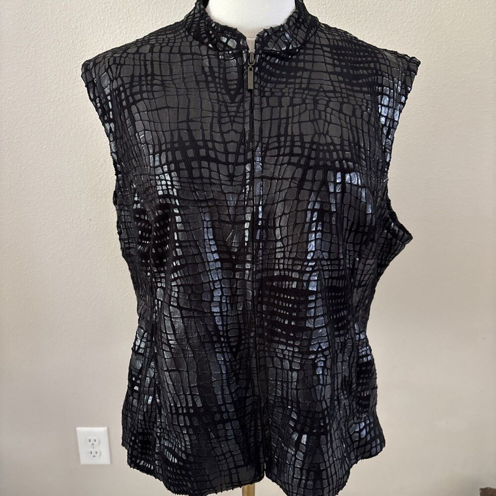 ERIN LONDON Black Patterned Zip Up Lined Vest W/pockets  Women's Size Petite XL